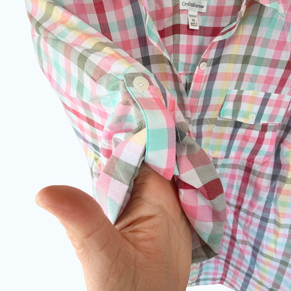 Croft and Barrow Plus Size 2X Pastel Plaid Cotton Button Down Shirt Cottagecore - Picture 5 of 8